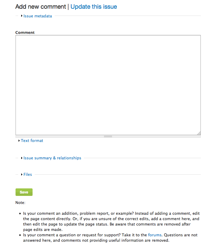 Comment form with collapsed sections.